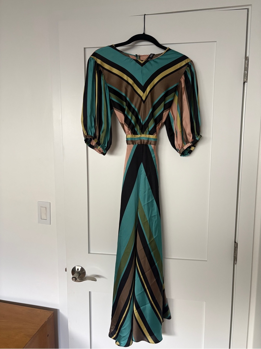Zara Teal, Black & Olive Striped Midi Dress